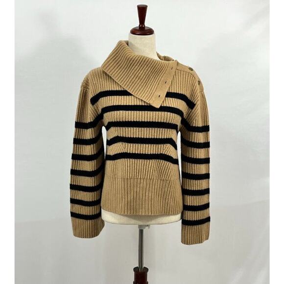 SIMKHAI Jonathan Sz S Small Black Tan Stripe Wool Cashmere Pullover Sweater Adri - Picture 9 of 10